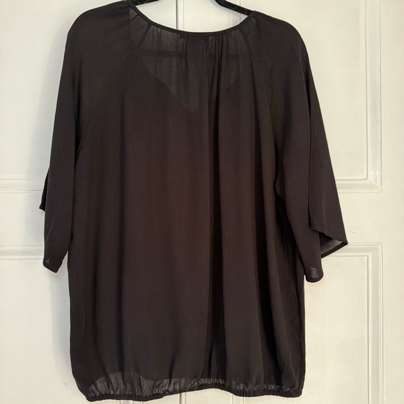 Chelsea & Theodore Black Tassel Tie Rayon Blouse - Large - Picture 3 of 5